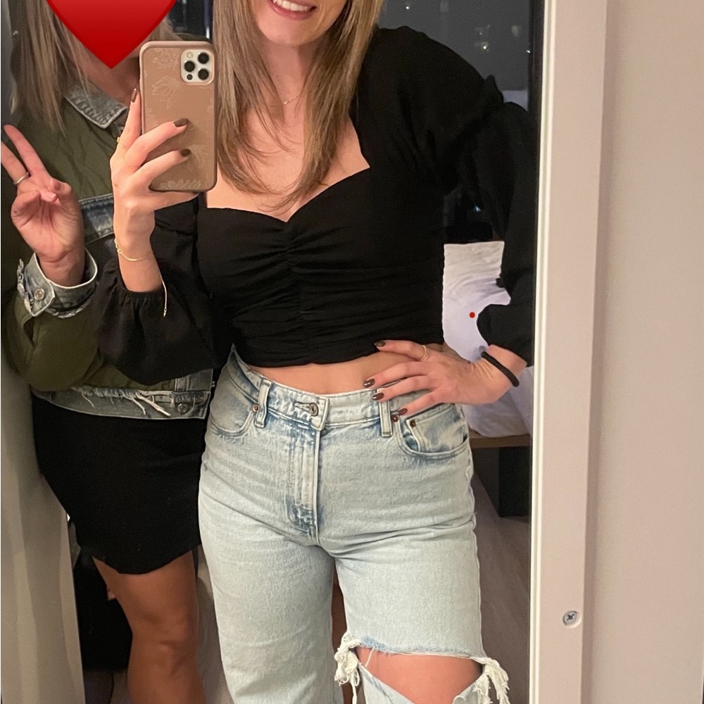 Cute puff sleeve backless crop top